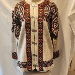 Traditional Nordic Cream & Brown Cardigan Sweater
